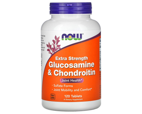 Глюкозамін та хондроїтин, Glucosamine & Chondroitin, Now Foods, екстра сила, 120 таблеток