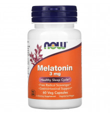 Мелатонін, Melatonin, Now Foods, 3 мг, 60 вегетаріанських капсул