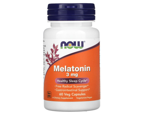 Мелатонін, Melatonin, Now Foods, 3 мг, 60 вегетаріанських капсул