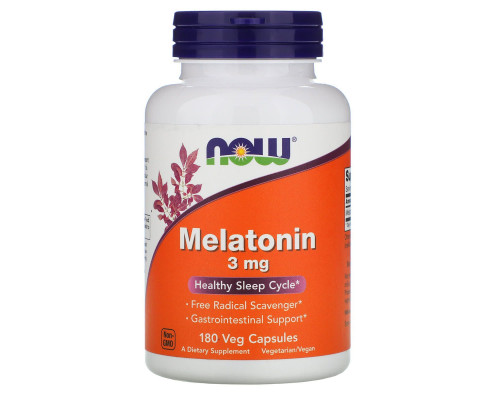 Мелатонін, Melatonin, Now Foods, 3 мг, 180 вегетаріанських капсул