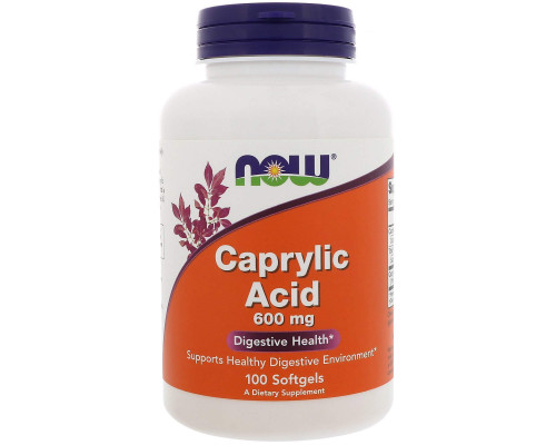 Каприлова кислота, Caprylic Acid, Now Foods, 600 мг, 100 гелевих капсул