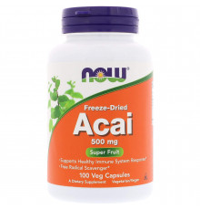 Асаї, Acai, Now Foods, сублімовані ягоди, 500 мг, 100 вегетаріанських капсул
