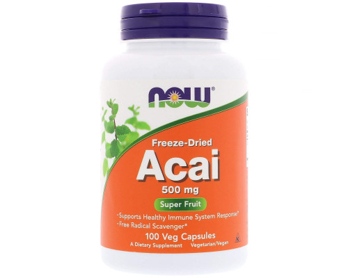 Асаї, Acai, Now Foods, сублімовані ягоди, 500 мг, 100 вегетаріанських капсул