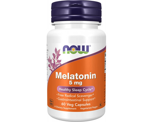 Мелатонін, Melatonin, Now Foods, 5 мг, 60 вегетаріанських капсул