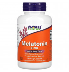 Мелатонін, Melatonin, Now Foods, 5 мг, 180 вегетаріанських капсул