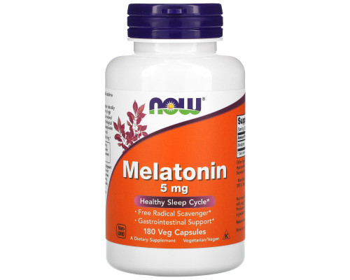 Мелатонін, Melatonin, Now Foods, 5 мг, 180 вегетаріанських капсул