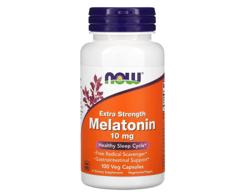 Мелатонін, Melatonin, NOW Foods, додаткова сила, 10 мг, 100 вегетаріанських капсул