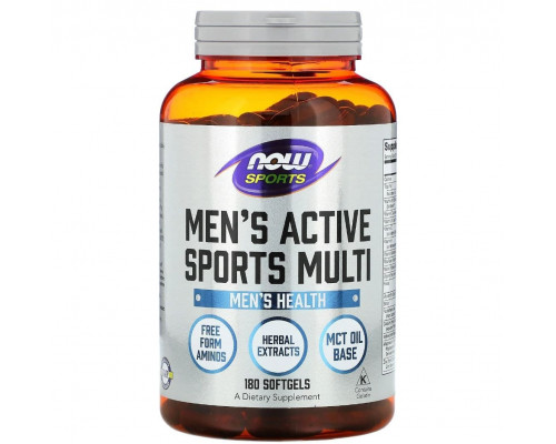 Мультивітаміни для чоловіків, Men's Active Multi, Now Foods, Sports, 180 гелевих капсул