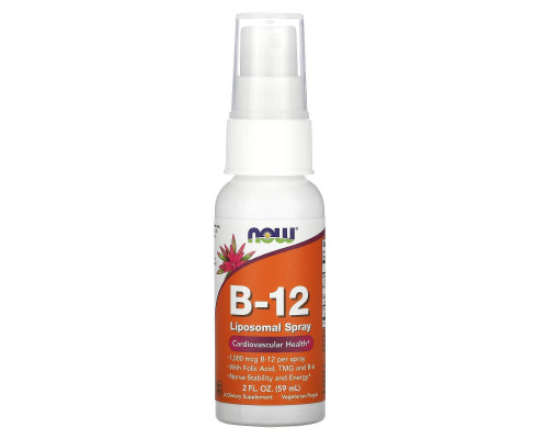 Вітамін В12, Vitamin B-12, Now Foods, ліпосомальний спрей, 1000 мкг, 59 мл.
