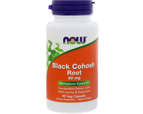 Корінь клопогону гроновидного з лакрицею і дягілем, Black Cohosh Root, Now Foods, 80 мг, 90 вегетаріанських капсул