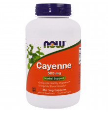 Каєнський перець, Cayenne, Now Foods, 500 мг, 250 вегетаріанських капсул