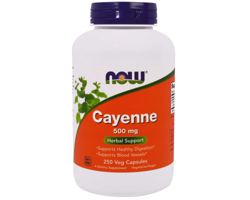 Каєнський перець, Cayenne, Now Foods, 500 мг, 250 вегетаріанських капсул
