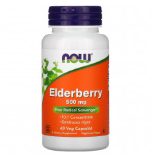 Бузина, Elderberry, Now Foods, 500 мг, 60 вегетаріанських капсул