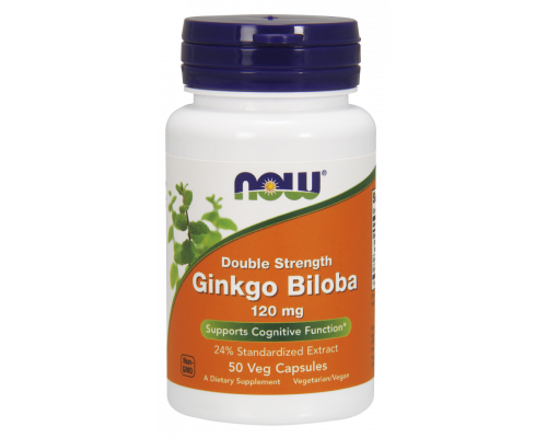 Гінкго білоба, Ginkgo Biloba, Now Foods, подвійна сила, 120 мг, 50 вегетаріанських капсул