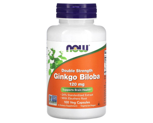 Гінкго білоба, Ginkgo Biloba, Now Foods, подвійна сила, 120 мг, 100 вегетаріанських капсул