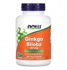 Гінкго білоба, Ginkgo Biloba, Now Foods, 60 мг, 240 вегетаріанських капсул