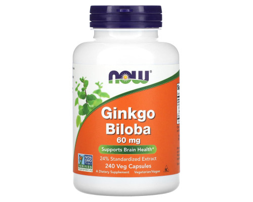 Гінкго білоба, Ginkgo Biloba, Now Foods, 60 мг, 240 вегетаріанських капсул