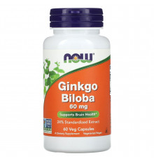 Гінкго білоба, Ginkgo Biloba, NOW Foods, 60 мг, 60 вегетаріанських капсул
