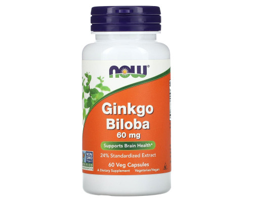Гінкго білоба, Ginkgo Biloba, NOW Foods, 60 мг, 60 вегетаріанських капсул