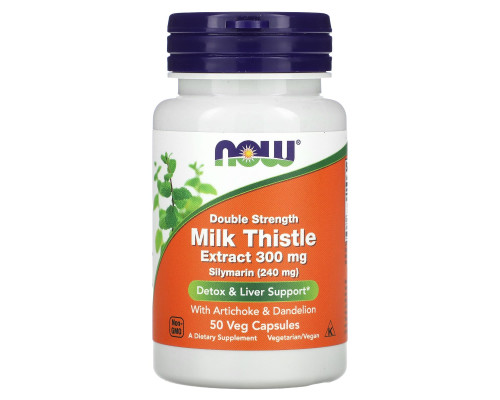 Розторопша, Milk Thistle, Now Foods, екстракт, подвійна сила, 300 мг, 50 вегетаріанських капсул