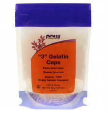 Порожні капсули "3", "3" Gelatin Caps, Now Foods, дуже маленького розміру, 1000 порожніх желатинових капсул (48 г)