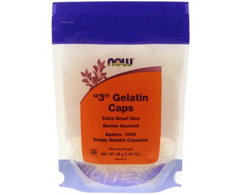 Порожні капсули "3", "3" Gelatin Caps, Now Foods, дуже маленького розміру, 1000 порожніх желатинових капсул (48 г)