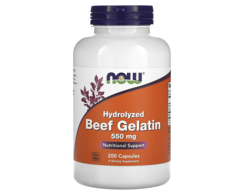 Гідролізат яловичого желатину, Beef Gelatin, Now Foods, 550 мг, 200 капсул