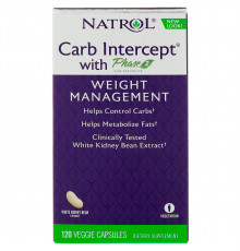 Екстракт білої квасолі перехоплювач вуглеводів фаза 2, Carb Intercept Phase 2, Natrol, для зниження ваги, 120 вегетаріанських капсул