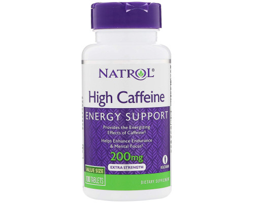 Кофеїн, Caffeine, Natrol, 200 мг, 100 таблеток