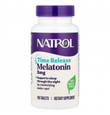 Мелатонін, Melatonin, Natrol, повільне вивільнення, підвищена сила дії, 5 мг, 100 таблеток