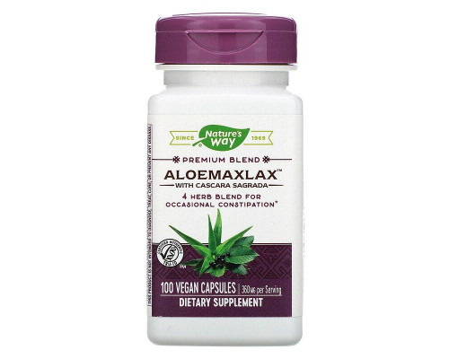 Каскара саграда з алое, AloeMaxLax, Nature's Way, 360 мг, 100 веганських капсул