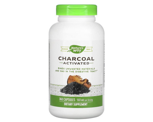 Активоване вугілля, Charcoal Activated, Nature's Way, 280 мг, 360 капсул