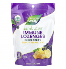 Льодяники для імунітету, бузина, цинк + вітамін C, Sambucus®, Nature's Way, мед та лимон, 24 цукерки
