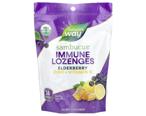 Льодяники для імунітету, бузина, цинк + вітамін C, Sambucus®, Nature's Way, мед та лимон, 24 цукерки