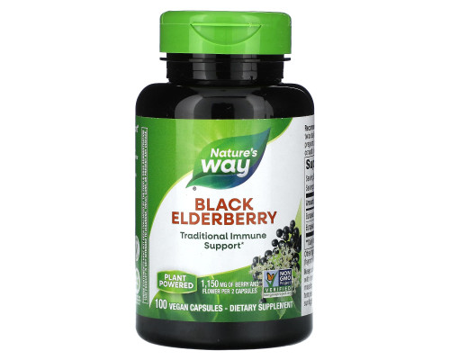 Чорна бузина, Black Elderberry, Nature's Way, 1150 мг, 100 веганських капсул (575 мг у капсулі)