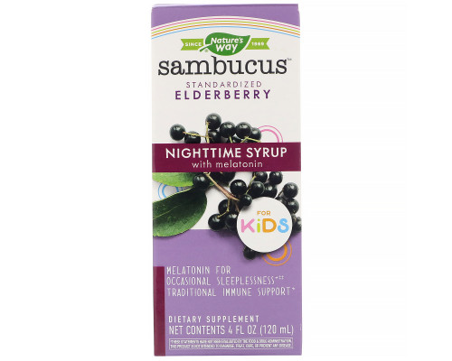 Бузина для дітей, нічний сироп з мелатоніном, Nighttime Syrup with Melatonin, Nature's Way, 120 мл