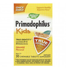 Пробіотики для дітей, Primadophilus, Nature's Way, для дітей від 2 років, зі смаком апельсина, 3 млрд КУО, 30 жувальних таблеток