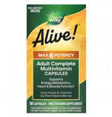 Мультивітаміни, Alive!, Adult Complete Multivitamin, Nature's Way, без додавання заліза, 90 капсул