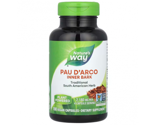 По д'арко, Pau d'Arco, Nature's Way, внутрішня кора, 2180 мг, 180 вегетаріанських капсул (545 мг у капсулі)
