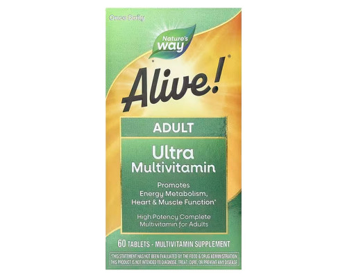 Мультивітаміни Alive!, прийом один раз на день, Alive!® Adult Ultra Multivitamin, Nature's Way, 60 таблеток