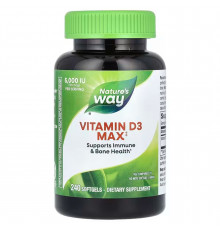 Вітамін D-3, Vitamin D3 Max, Nature's Way, максимальна сила, 125 мкг (5000 МО), 240 гелевих капсул