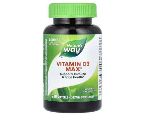 Вітамін D-3, Vitamin D3 Max, Nature's Way, максимальна сила, 125 мкг (5000 МО), 240 гелевих капсул