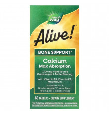 Кальцій, формула кісток, Alive! Calcium, Nature's Way, Alive!, максимальне засвоєння, 60 вегетаріанських таблеток