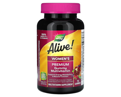 Вітаміни для жінок, Alive! Women's Premium Gummy Multivitamin, Nature's Way, виноград, вишня, чорниця та асаї, 75 желейних таблеток