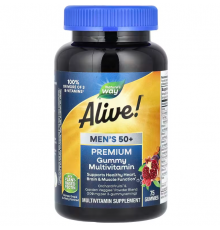 Мультивітаміни для чоловіків 50+, Alive! Men's Multi-Vitamin Multi-Mineral, Nature's Way, апельсин, виноград і вишня, 75 жувальних цукерок