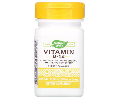 Вітамін В12, Vitamin B-12, Nature's Way, смак вишні, 2000. мкг, 100 льодяників