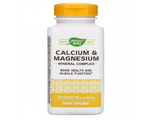 Кальцій та магній, Calcium & Magnesium, Nature's Way, мінеральний комплекс, 750 мг, 250 капсул (250 мг у капсулі)