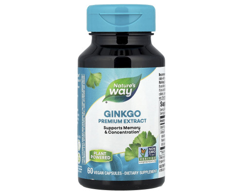 Гінкго Білоба, Premium Extract, Ginkgo, Nature's Way, екстракт преміум-класу, 60 веганських капсул