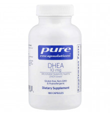 ДГЕА, DHEA, Pure Encapsulations, підтримка імунітету, спалювання жиру, гормонального балансу та емоційного благополуччя, 10 мг, 180 капсул