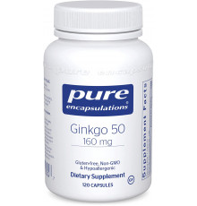 Гінкго Білоба, Ginkgo Biloba, Pure Encapsulations, для підтримки кисню, кровообігу та легенів проблем з пам'яттю, пов'язаних зі старінням, 160 мг, 120 капсул